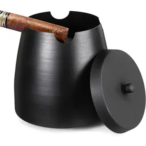 Extra Large Windproof Cigar Ashtray with Lid Black Ash Tray Holder for Indoor Outdoor Patio Home Decor Cigar Accessories Gift for Men Dad Husband