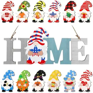 Easter Interchangeable Wooden  Decor Interchangeable Welcome Door Sign Holiday Seasonal Changeable Welcome Sign with 12 count Changeable  for Spring Summer Home Decorations Party(Blue)