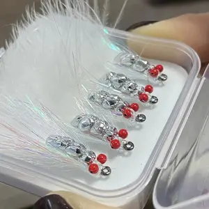 5pcs/Box Charlie Style Ice Fishing Flies Silky Fiber Streamers with Curved Beak & white Tail for Perch Panfish Fishing Lure Set
