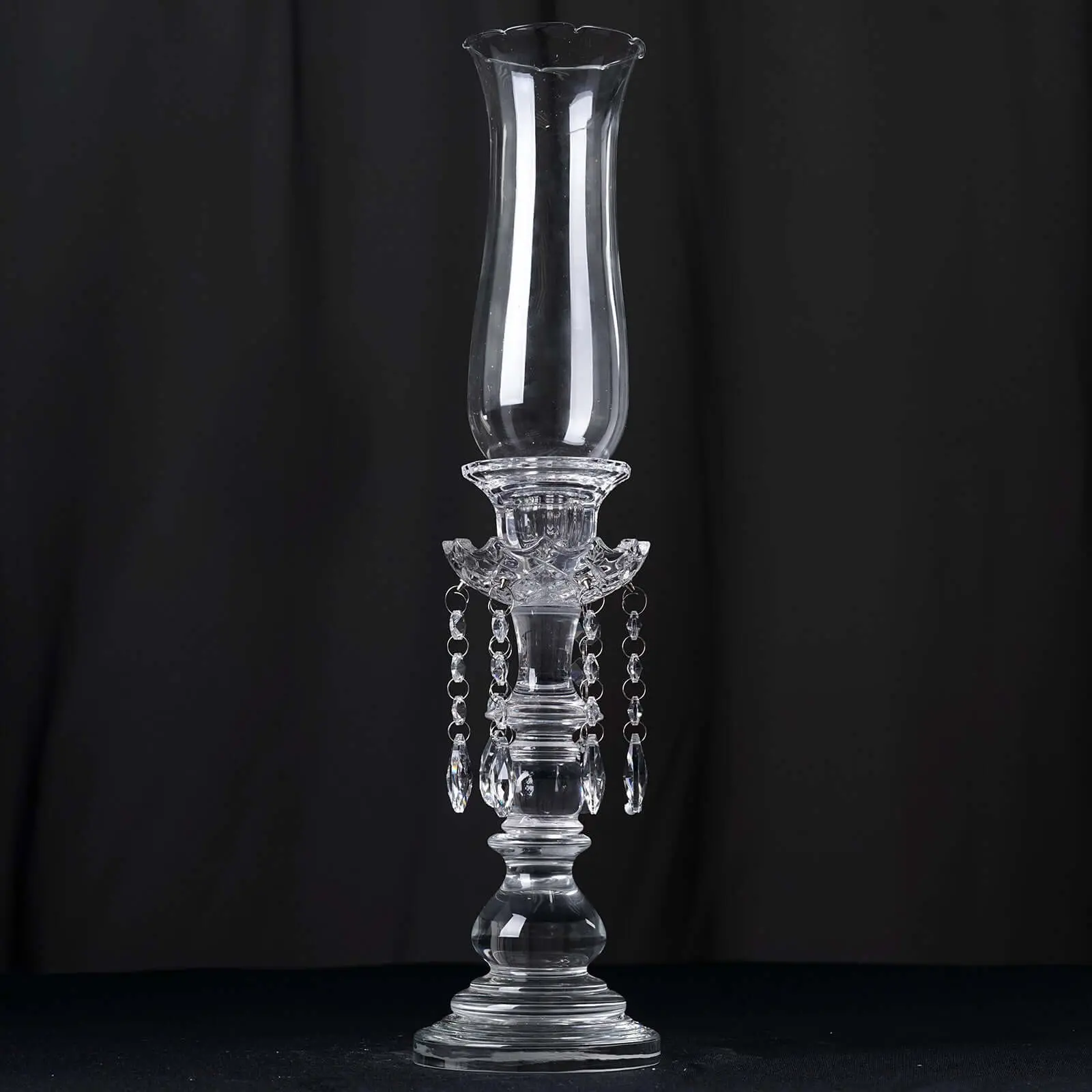 20" Crystal Glass Hurricane Taper Candlestick Holder - Decorative Home Decor Piece with Chandelier Chains