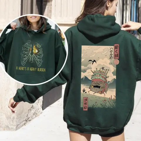 A Heart's A Heavy Burden 2 Sided Hoodie, Sweatshirt, Tshirt, Howls Moving Castle Shirt, Studio Ghiblii, Full Size, Full Size, Tee Print Winter Casual