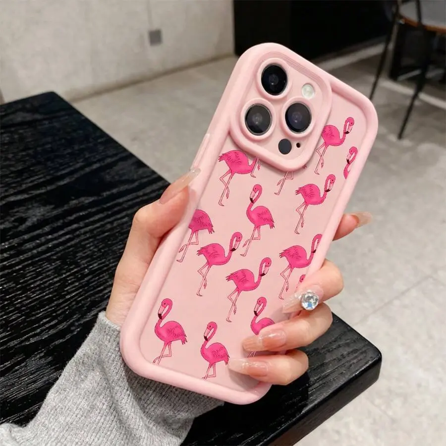 Pink Flamingo Phone Case Tropical Pattern Style For IPhone 17 16 15 14 13 12 11 Plus Pro Max A Lively Gift Featuring A Flock Of Pink Flamingos Against A Dark Background. Perfect For Nature Lovers This Design Offers A Touch Of The Exotic.