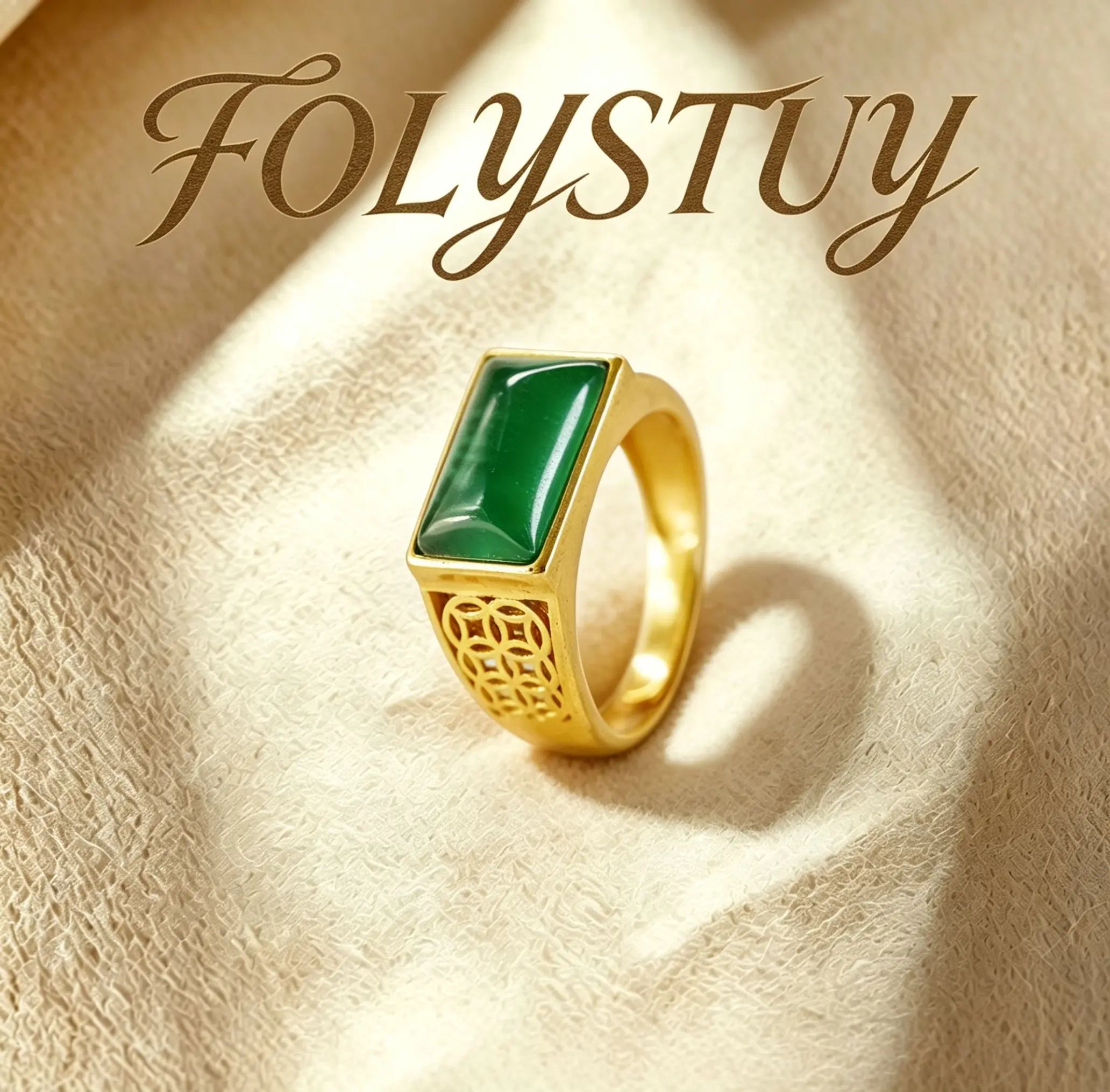 FOLYSTUY (YNZ21) Handcrafted Jade-Inlaid Coin Ring, Adjustable in Size, Suitable for Both Men and Women to Wear