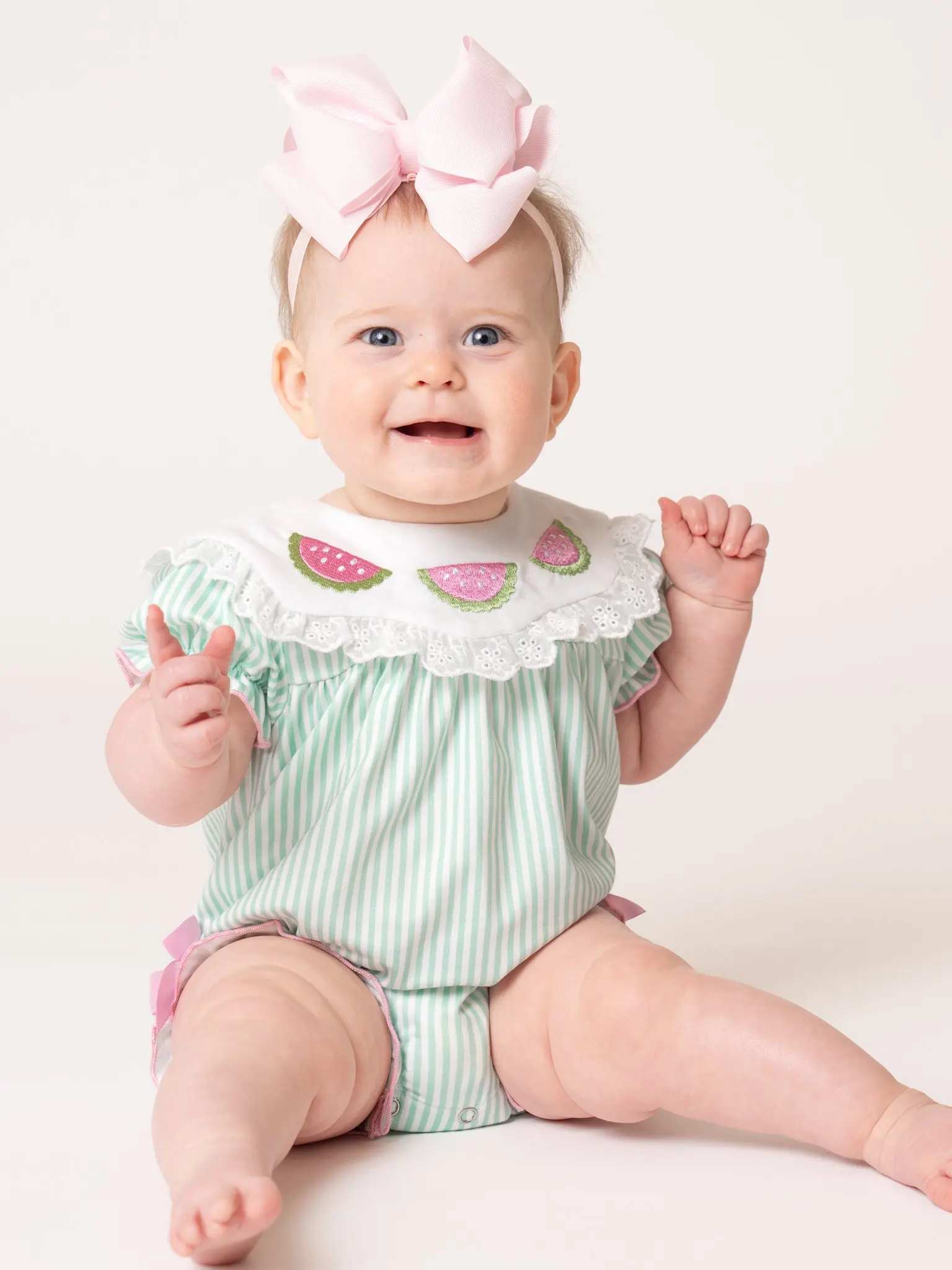 Melon Meadow Embroidered Ruffle Bubble Romper