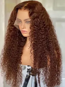 Soft Brown Color 180%Density 26inches Long Kinky Curly 13*4*1 Lace Front wig For Women With Baby Hair Heat Resistant Synthetic Fiber Hair Preplucked Glueless Daily Wear wigs