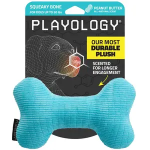 Playology Peanut Butter Scented Plush Bone Dog Toy, Medium