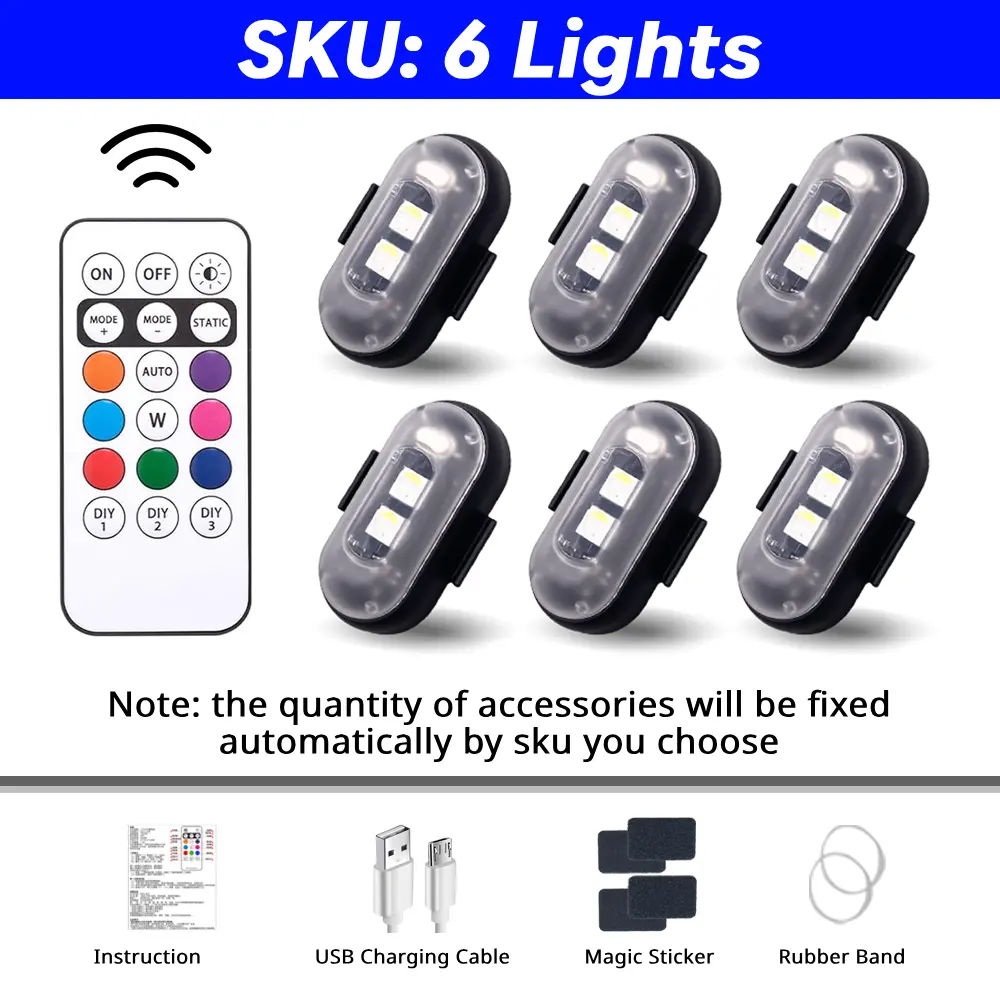 6 pcs, RGB, Remote Control
