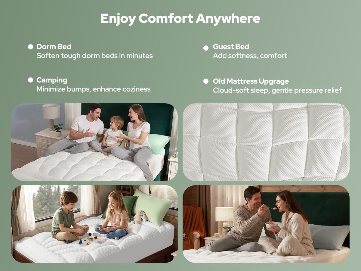 NEW ARRIVAL【BEDLORE】Mattress Topper, Ultra Soft Tencel Blend Pillow Top Mattress Pad for Back Pain Relief, 800 GSM Extra Thick and Breathable Cooling Mattress Cover with 6-18 Inch Deep Pocket HomeEssentials