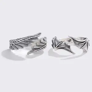Retro Angel and Demon Wings Creative Open Ring for Men and Women, Handmade Punk Gothic Unisex Jewelry Accessories LENNIK