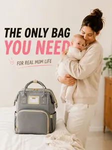 Diaper Bag Backpack Baby Bag, Baby Girl Boy Diaper Bag for Dad Mom with Pad, 16 Pockets, Pacifier Case, Large Diaper Bags Unisex for Travel(Pink Grey)