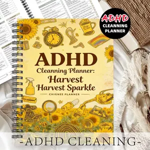 1pc ADHD Cleaning Planner Themed Subject Notebook, Pastoral Style - for Housewives, with Sunflower, Alarm Clock, and Cup Patterns. Plan Cleaning Schedules. Cleaning Planner, Daily Record Notebook. Brand New Fresh Checklist Pages.
