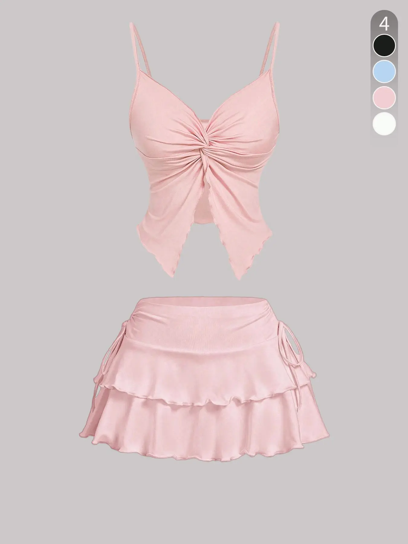 Two-piece Set Women's Short Solid Color Tie Shoulder Crop Top & Side Tie Skirt, Casual Fashion Comfy Outfits for Daily Outdoor Wear, Ladies Summer Clothes, Suits, Womenswear