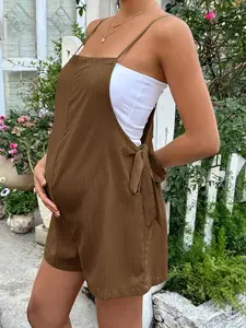 KATHYE Maternity Solid Color Knotted Waist Decor Casual Versatile Daily Wear Romper