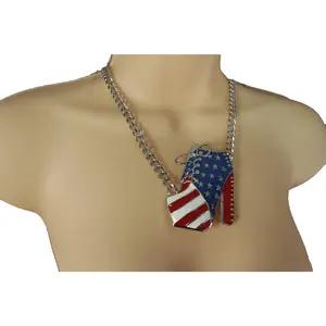 TFJ Women Fashion Necklace Silver Red Blue Metal Chains High Heel Boot Star Pendant Earrings