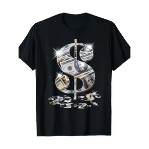 Men's T-Shirt - Green Dollar Sign Graphic, Heavyweight 200GSM Pure Cotton Relaxed Fit Crew Neck Tee for Casual Everyday & Formal Outfits - Breathable All-Season Shirt, Versatile Wardrobe Staple, Modern Streetwear, Premium Quality, Short Sleeve Top