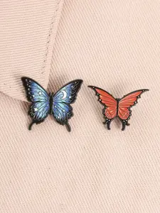 2 Piece Set Starry Night Butterfly Enamel Pins Cartoon Insects Animal Alloy Brooches Lapel Backpack Badge Fashion Jewelry Accessories Gifts for Friends Men Accessories