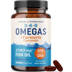 Omega 3 6 9 with Turmeric Curcumin Fish Oil Supplement EPA DHA Triple Omega for Heart Brain and Mobility Support Non GMO 60 Softgels
