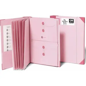 | The Folio Document Organizer 2025 Edition | Premium Life Binder Acid-Free Custom Dyed Cloth-Bound Accordion Organizer w/ 13 Expandable Pockets | File Folders for Home Organization (Pink)