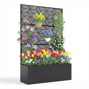 Gaomon Galvanized Steel Metal Planter Box with Trellis, 47"X16"X71" Large Size Raised Garden Bed (16" Depth, Tool-Free, Laser Engraved) Without Wheels, Privacy Screen for Climbing Plants, Patio Planters with Drainage Holes