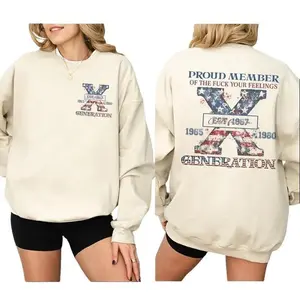 Customize Proud Member of X Generation Sweatshirt - 2 Sides, Print On Back And Front, X Generation Shirt, Gen X Shirt, Gen X 4th of July Shirt, (There is no "California" on the shirt), ( Color Sand, White, Light Pink)