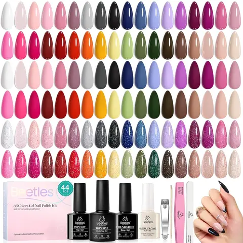 Beetles 36-Color 0.17oz Bottle Cosmetic Gel Polish Set, Pastel Muse Collection with Base Coat, Glossy-Matte & Glitter Top Coats - Flower-Infused Aliphatic Urethane for DIY Nails, Women's Holidays Gift