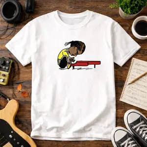 Stevie Retro Piano Cartoon T-Shirt, Stevie Wonder R&B Music Icon Tribute Shirt
