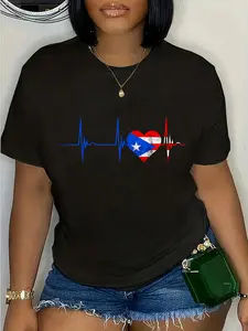 100% Cotton Puerto Rico Heart Puerto Rican Heartbeat ECG Pulse Boricua T-Shirt