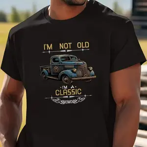 Men'S Vintage Classic Car Graphic T-Shirt - I'm Not Old I'm Classic Retro Design, Black Casual Short Sleeve Round Neck Tee, Breathable Summer Top for Outdoor Activities & Casual Attire, Vin 100% cotton