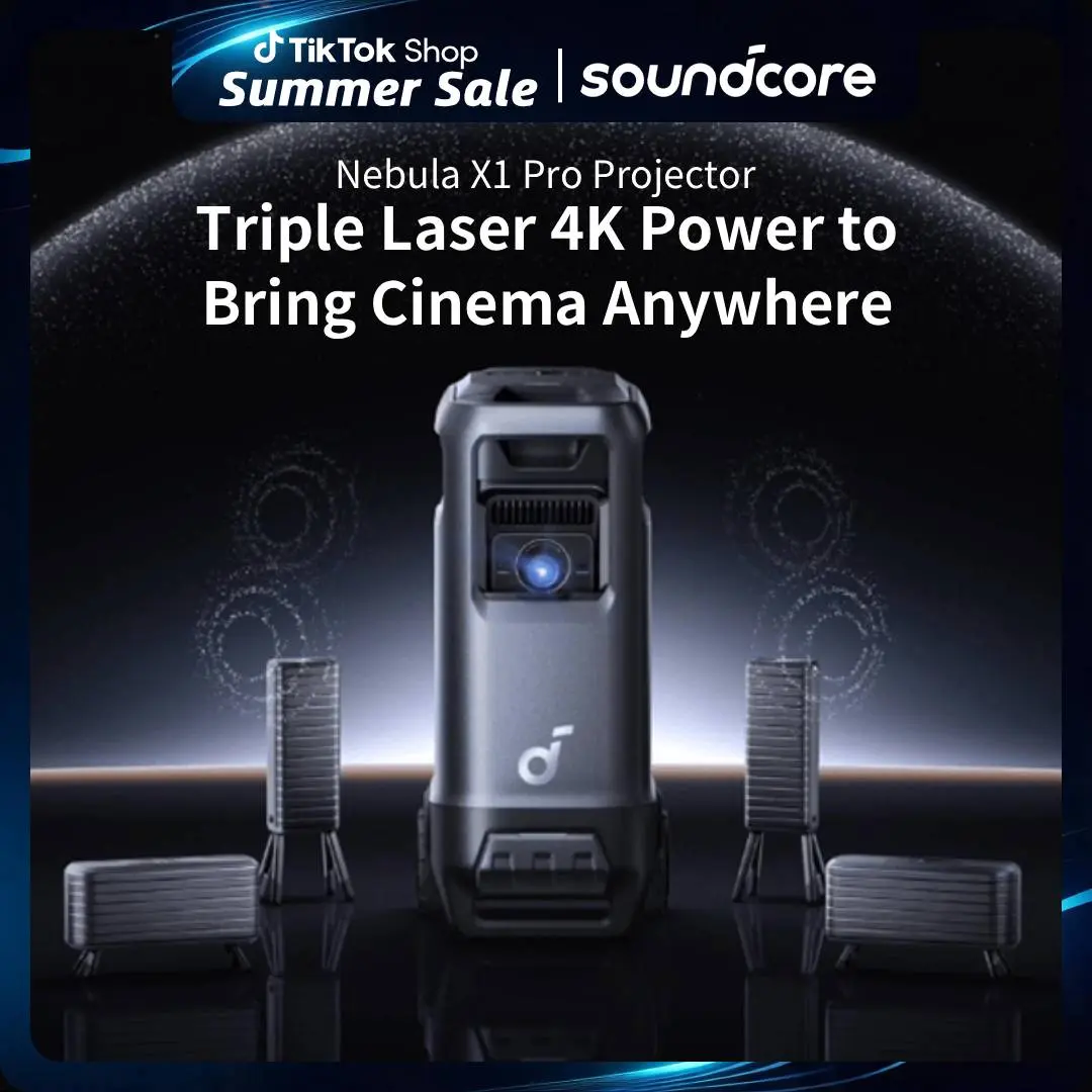 Nebula X1 Pro Triple Laser 4K Home & Outdoor Cinema Projector, 3500 ANSI Lumens Mobile Theater, 7.1.4 Spatial Sound, Official Dolby Atmos, Optical Zoom, 56000:1 Contrast, Intelligent Setup #tiktokshopsummersale