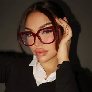Square Frame Fashion Glasses, Full Rim PC Frame, Metal Hinge, Decorative Clear Lens, Minimalist Style for Women
