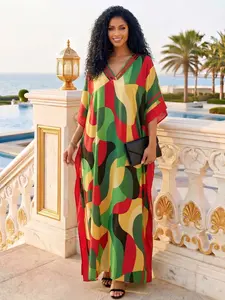 EDOLYNSA Leopard kaftans for woman caftan beach printing Moo Moo Dress casual cover up Bohemian daily wear Soft Homewear vacation party long dress lounge wear Q1615 Womenswear