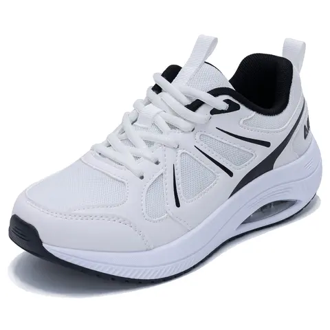AOV Women's Low-Top Geometric Leather-Lace Active Casual Trainers - Lightweight Comfy, Versatile Walking, Breathable Sports Shoes with Memory Foam, Bunion-Friendly, Arch Support, Wider Width, All-Day Wear, All-Season Fit