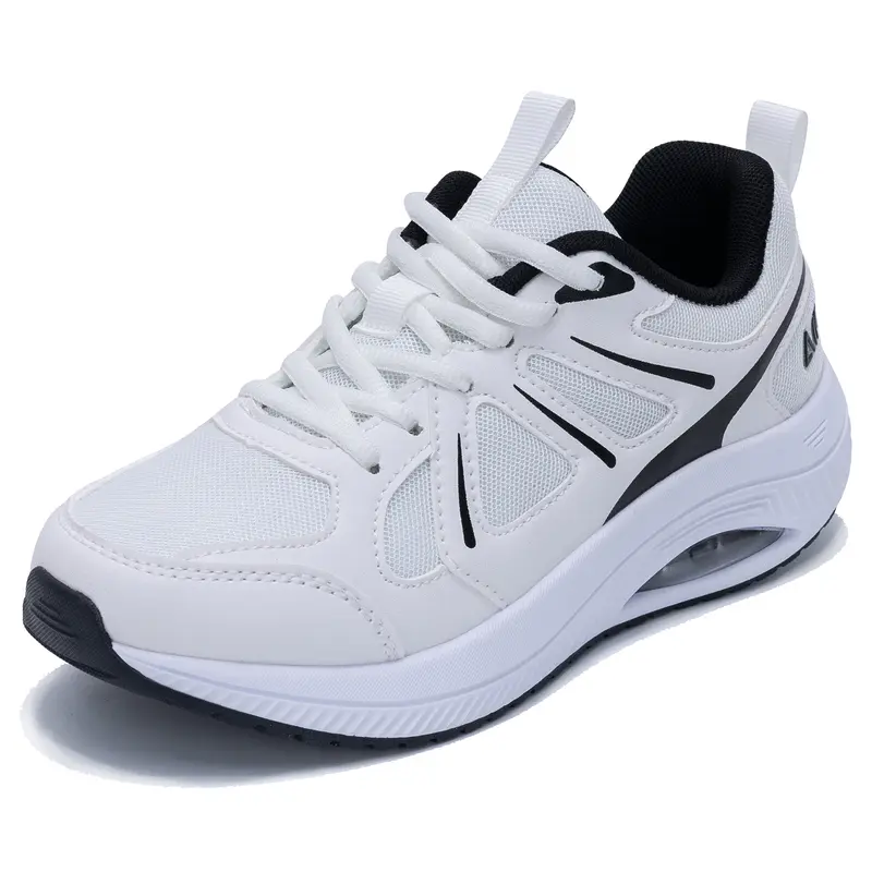 AOV Women's Low-Top Geometric Leather-Lace Active Casual Trainers - Lightweight Comfy, Versatile Walking, Breathable Sports Shoes with Memory Foam, Bunion-Friendly, Arch Support, Wider Width, All-Day Wear, All-Season Fit
