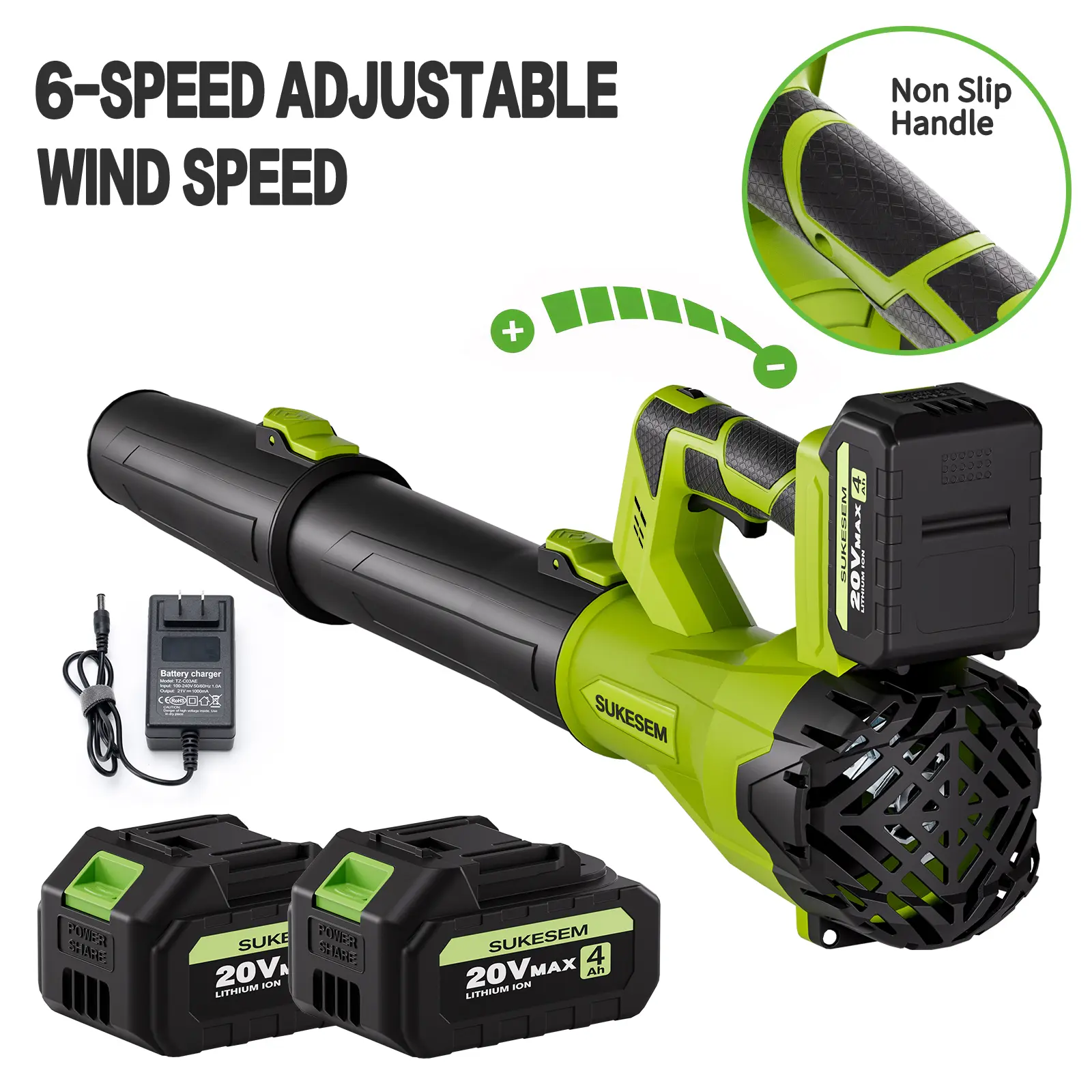 SUKESEM Wireless Leaf Blower with High Airflow, Equipped with 4.0Ah Battery, 6-Speed Adjustable & Extended Nozzle, Anti-Slip Handle,Handheld Snow Removal Machine, Lightweight Design for Lawn Care and Yard Cleaning
