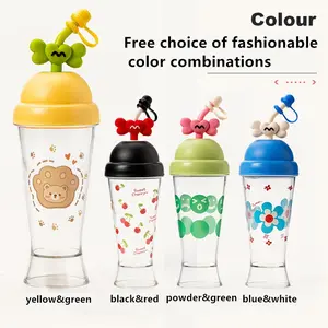 Comes with DIY stickers, portable plastic cartoon straw cup, 750ML capacity large cup loved by children, students, and cute girls Bottle Drinkware ，water bottle Tumbler Mug Green water bottle Bottled Reusable
