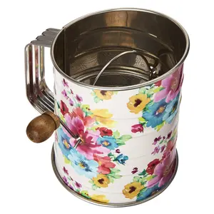 3-Cup Stainless Steel Crank Flour Sifter and Pastry Cutter, Floral Design Bakeware Kitchen