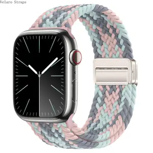 Braided Nylon Watch Band for Apple Watch, Magnetic Folding Buckle Elastic Sport Strap, Breathable Waterproof Replacement Wristband for Men Women, Compatible with iWatch Series 10 Ultra 2 9 8 7 6 SE 38mm 40mm 41mm 42mm 44mm 45mm 46mm 49mm