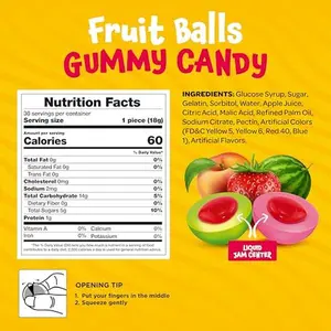 Fruit Gummy Balls Mix - 19 Ounce Jar (30 Count) - Jelly Filled Gummies - Individually Wrapped Gummy Candy - Watermelon, Strawberry, Peach - Candy for Goody Bags by Funtasty