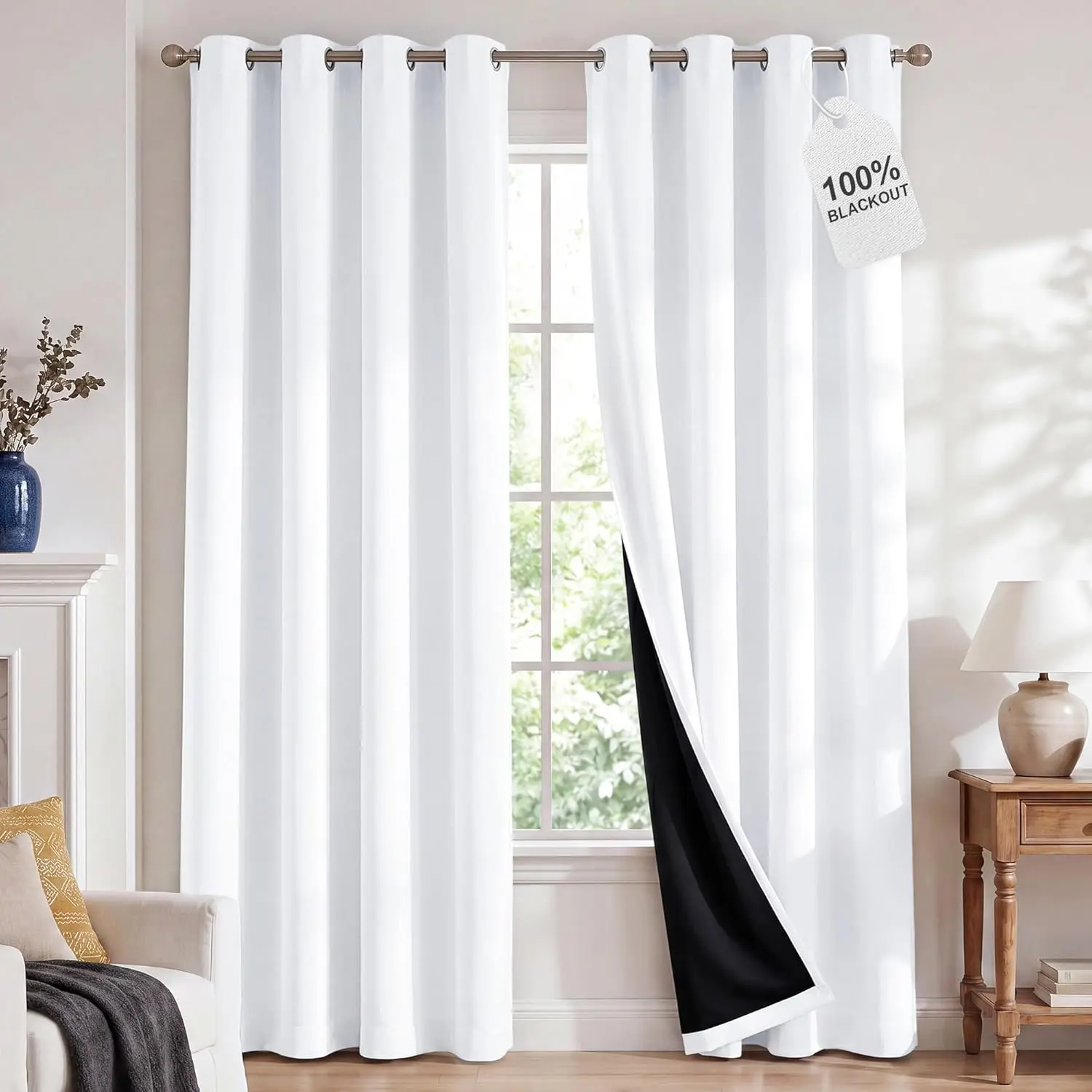NICETOWN Full Shade Curtain Panels, Pair of Thermal Insulated & Energy Efficient Blackout Curtains for Living Room Windows, Lined Silky Window Dressing