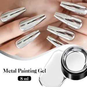 MTSSII 8ml Mirror Effect Silvery Metallic Gel Nail Polish, Metal Painting Gel, Chrome Bright Finish, Nail Salon Effect, Salon Quality Nails, Long-lasting and Convenient Nail Art Supplies, Nail Care, Manicure, Nail Art Kit