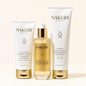 Nakery Anti-Aging Retinol Skincare Set, 3-Piece Kit with Collagen & Glycerin for Firmer, Smoother Skin - Includes Cleanser, Face & Body Serum, and Power-Blend Elixir