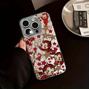 Feather-Like Personalized High-End Fashion Smartphone Case, Red Devil Multiple Poses Design with Leopard Print & Star Patterns, Cute Trendy Cellphone Protector Cover, Apple iPhone Compatible Mobile Phone Accessories