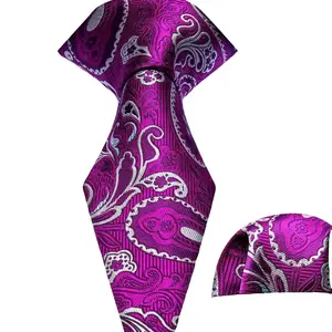 Novelty Purple Men Tie Luxury Designer High Quality Silk Jacquard Handkerchief Cufflinks Set Party Business Gift Barry.Wang 6615