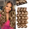 Rhiso 4-27-613 Honey Blonde Human Hair Highlights, 12A Brazilian Body Wave Weft Bundles of Human Hair, 100% Virgin New Arrival Extensions (12 Inch - 28 Inch) for Sew In & Quick Weaves