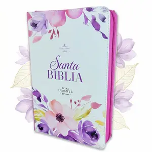Biblia para Mujer con Cierre Letra Gigante Manual 14 puntos RV1960 imit piel purpura fantasia floral con indice y canto floral