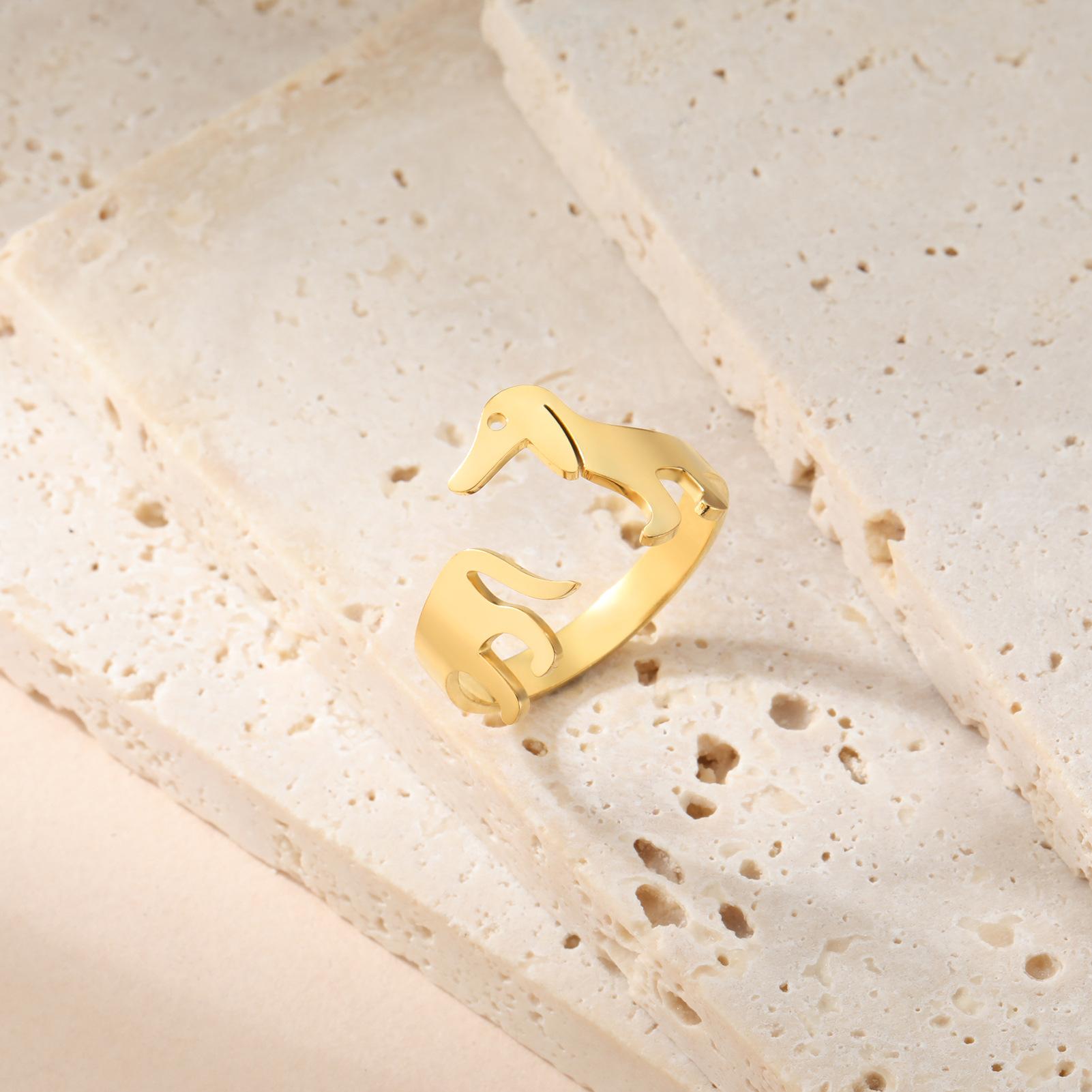 Titanium Steel Ornament Sausage Dog  Adjustable Ring