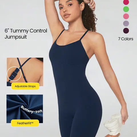 GLOWMODE  6" FeatherFit Tummy Control Adjustable Straps Sports Jumpsuit Low Impact Yoga Daily Summer