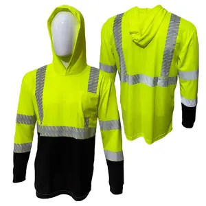 High Visibility Yellow with Black bottom Safety Long Sleeve Hoodie shirt/ reflective yellow black safety shirt ( SEE SIZE INFORMATION ON Description)