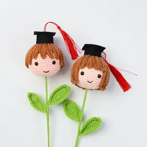 Graduation Season Knitted Bouquet Cute Finished Wool Crocheted Doll Flower Doctor Hat Creative Handwoven Gift Artificial Flower