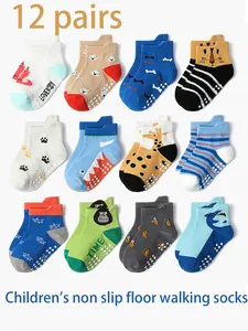 Baby's Cartoon Animal Print Crew Socks, Cute Non-slip Fun Patterns Socks for Infant Toddler, Kids Socks for All Seasons Daily Wear